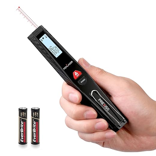 PREXISO Pocket Laser Measurement Tool, 135Ft Laser Distance Meter Backlit Display Laser Measure with Pen Clip Ft/Ft+in/in/M Unit - Pythagorean, Distance, Area, Volume Modes for Home, Industries