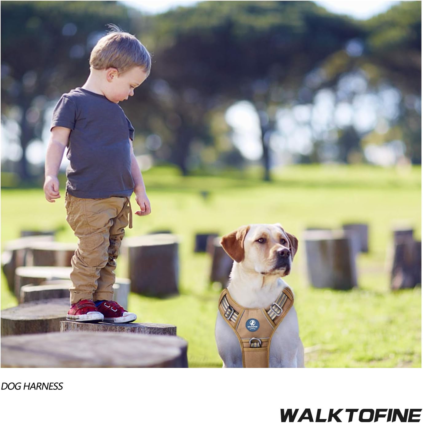 WALKTOFINE Dog Harness Adjustable No-Pull Pet Harness Reflective Working Training Tactical Dog Harness (L, Army Yellow)
