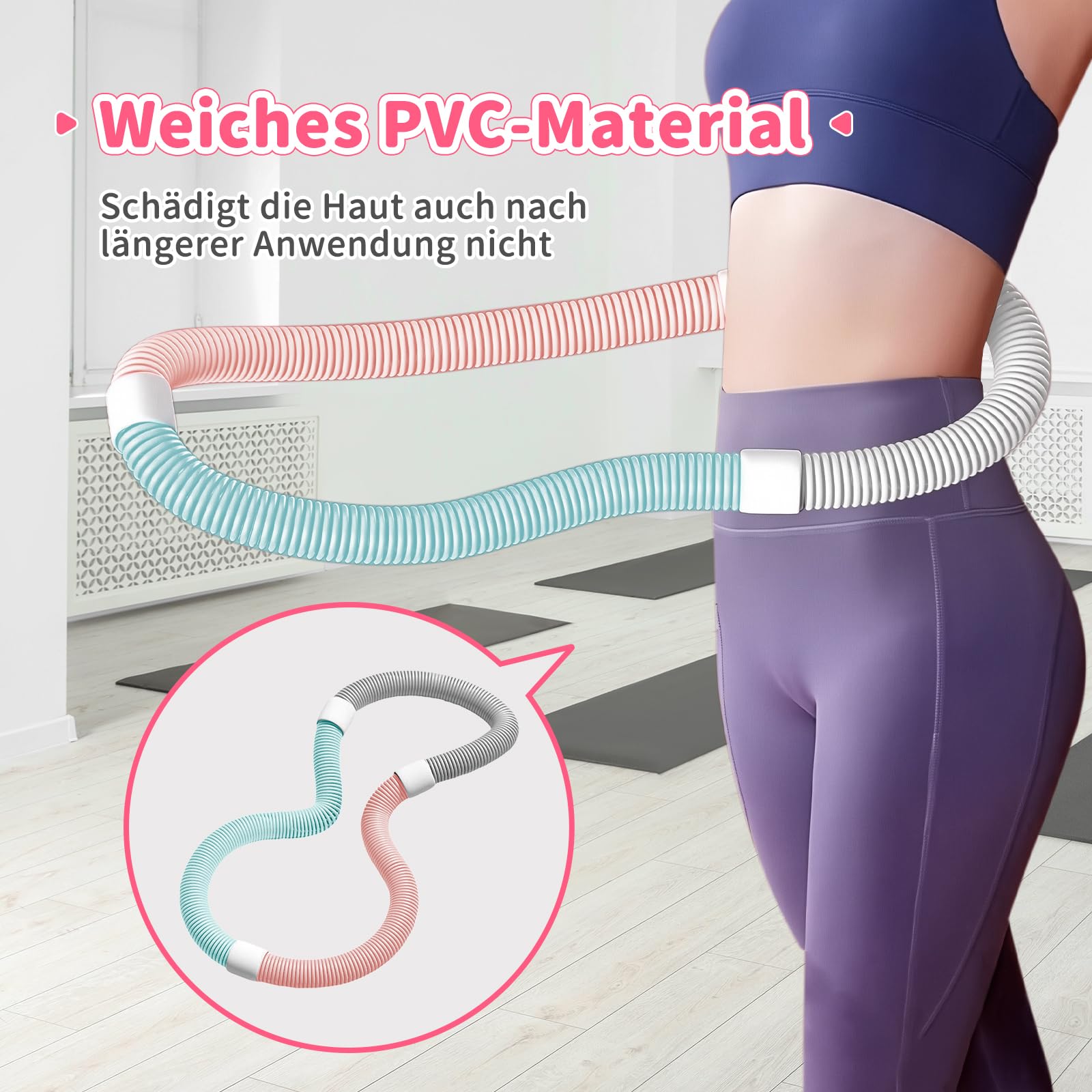 Harilla Sports Hula Hoop für Erwachsene, Fitness-Reifen mit Gewicht zur Gewichtsreduktion und Massageeffekt, weicher Fitness-Reifen, faltbarer PVC-Hula Hoop für Bauchmuskeltraining, Fettverbrennung