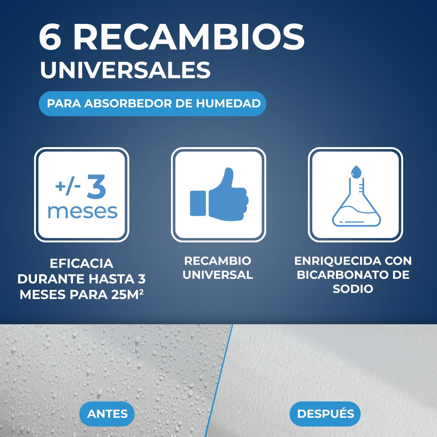 STARWAX - Pastillas absorbentes de humedad x 6 - Previene el moho - Antiolor - Sin colorantes - Sin perfume - 1 recambio Trata 25m² durante 3 meses aproximadamente