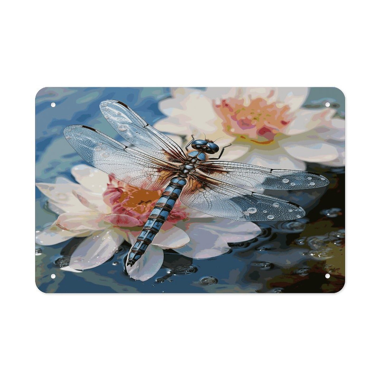 Fodpand Style Dragonfly Lotus Wall Art Metal Signs Tin Sign