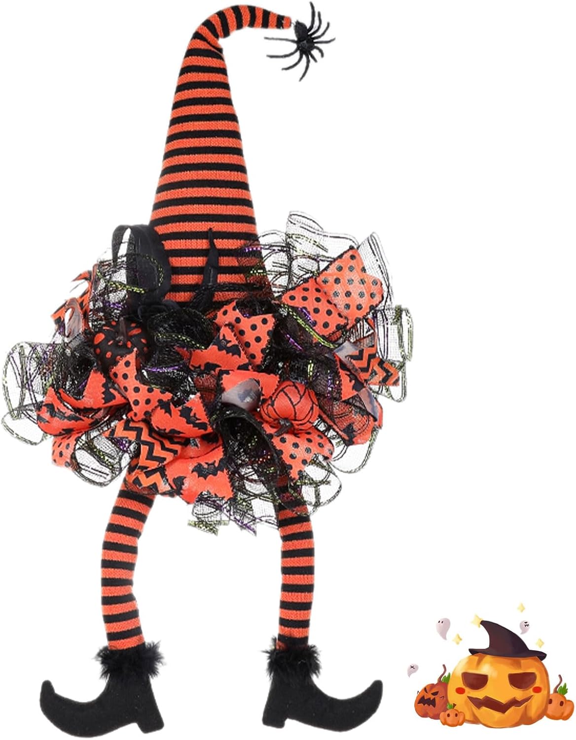Halloween Wreath for Front Door with Witch Legs Decorations, Artificial Witch's Wreath, Purple Flowers