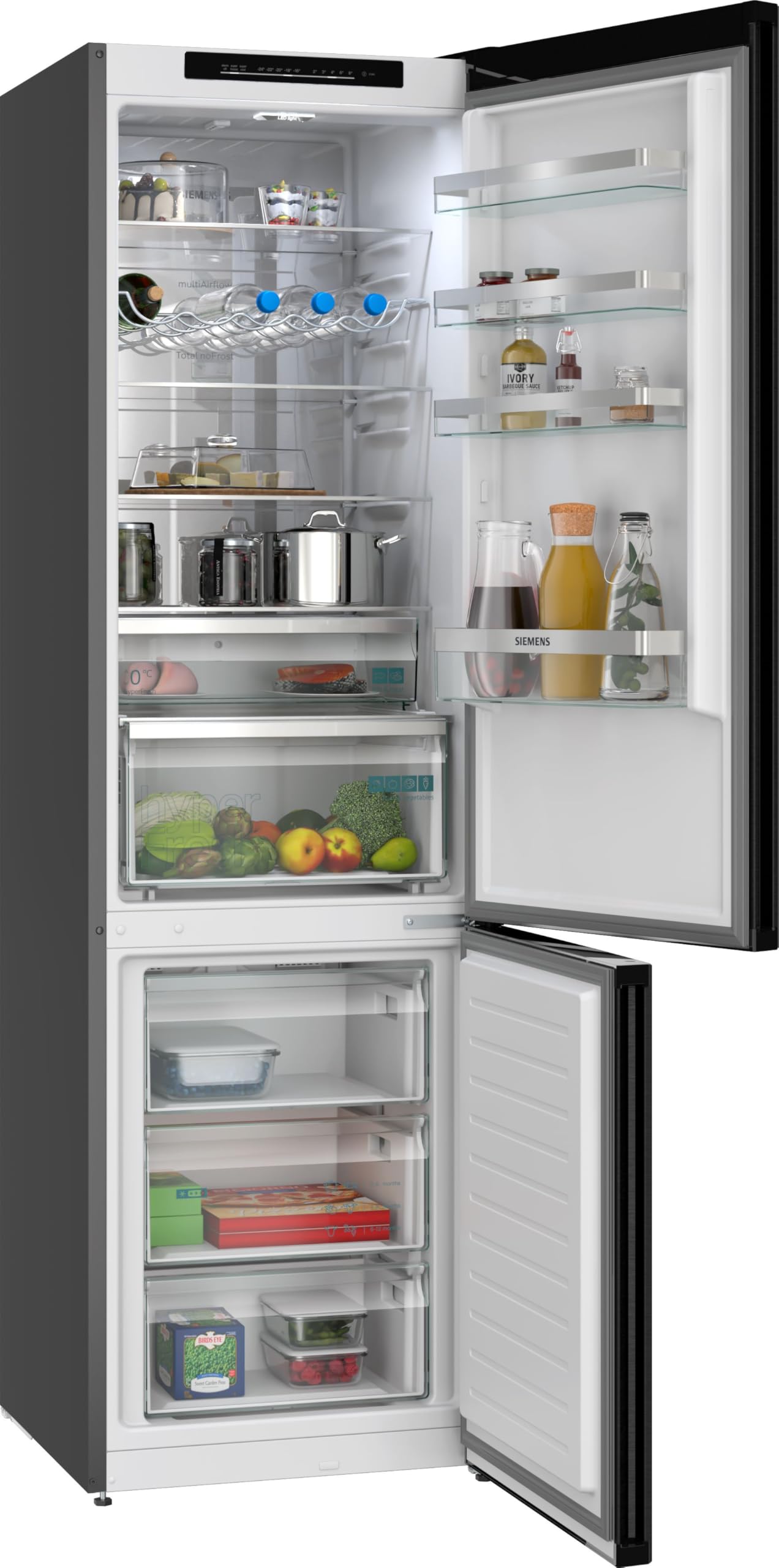 Siemens iQ300 Freistehende Kühl-Gefrier-Kombination 203x60, KG39NVXAG, 260 L Kühlen & 103 L Gefrieren, Total noFrost, Nahtlose Platzierung, hyperFresh 0°C, LED-Beleuchtung, antiFingerprint Schwarz