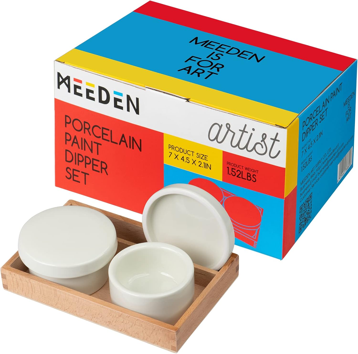 MEEDEN Keramische dubbele paletbeker, porseleinen kunstenaar verfpalet met deksel, luxe olieverfspuiten dippercontainer met beukenbak, kunst keramisch palet houden oplosmiddelen en oliën tijdens het schilderen van kunstenaar