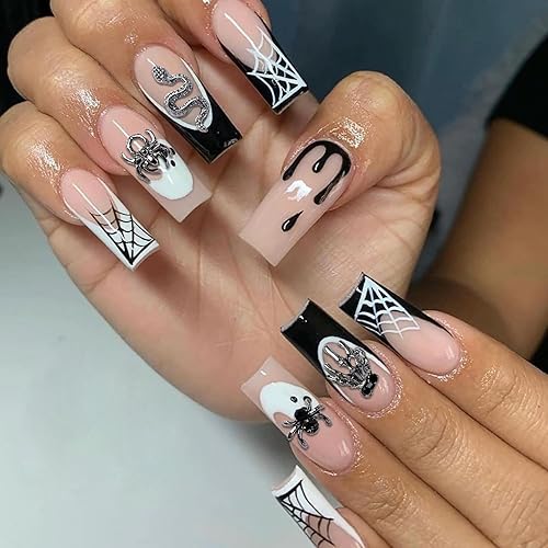 Miniatura 7 de YECIRALA - 50 dijes 3D negros para arte de uñas de Halloween para mujeres y niñas, Halloween, vacaciones, araña, telaraña, serpiente, gemas de uñas