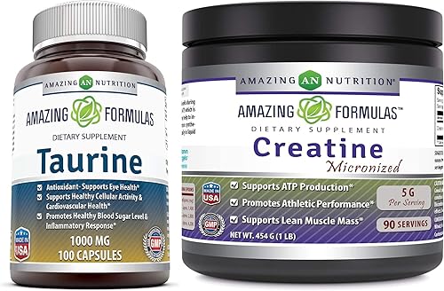 Taurina + monohidrato de creatina micronizada (2 productos) Amazing Nutrition