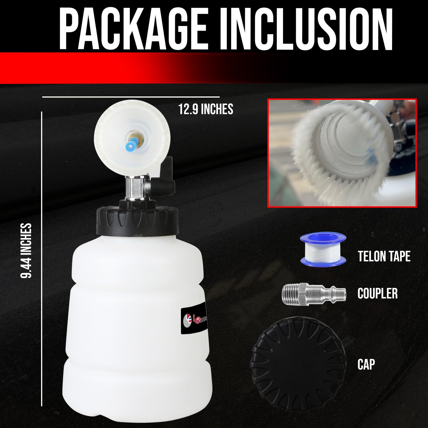 LE LEMATEC Car Foam Cleaning Gun with Brush - High-Pressure Tool for Interior Detailing | Professional Car Wash Equipment for Upholstery, Carpet & Surface Cleaning (LE-WT-0100US)