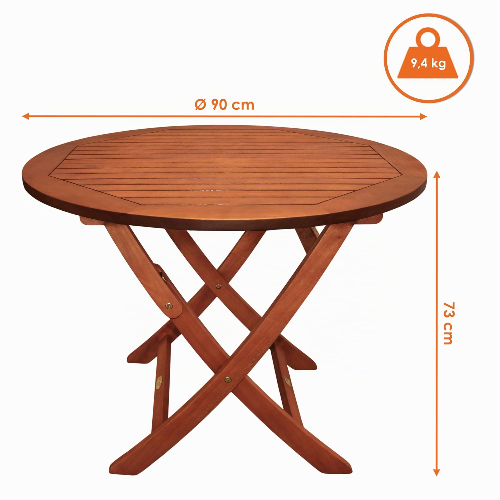 Spetebo XXL Eukalyptus Gartentisch Rund - 90 x 73 cm | Klapptisch, FSC Massiv Holz Geölt, Balkontisch Bistrotisch Beistelltisch Campingtisch Garten Esstisch