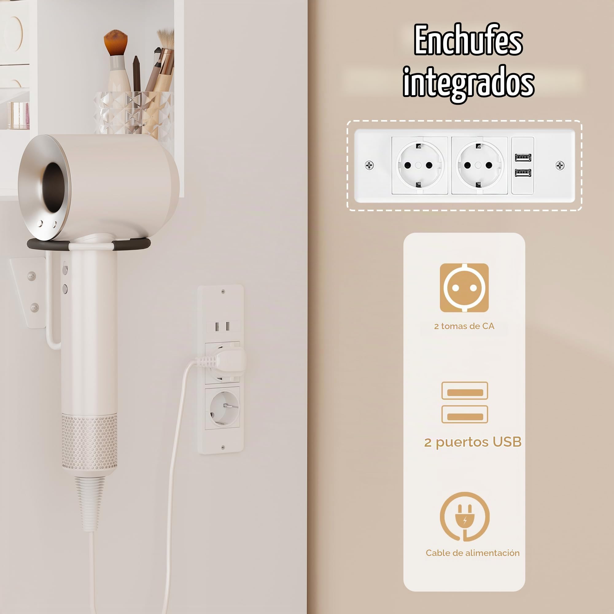 Grande Tocador de Maquillaje con Luz LED y Espejo,Vidrio,Enchufes