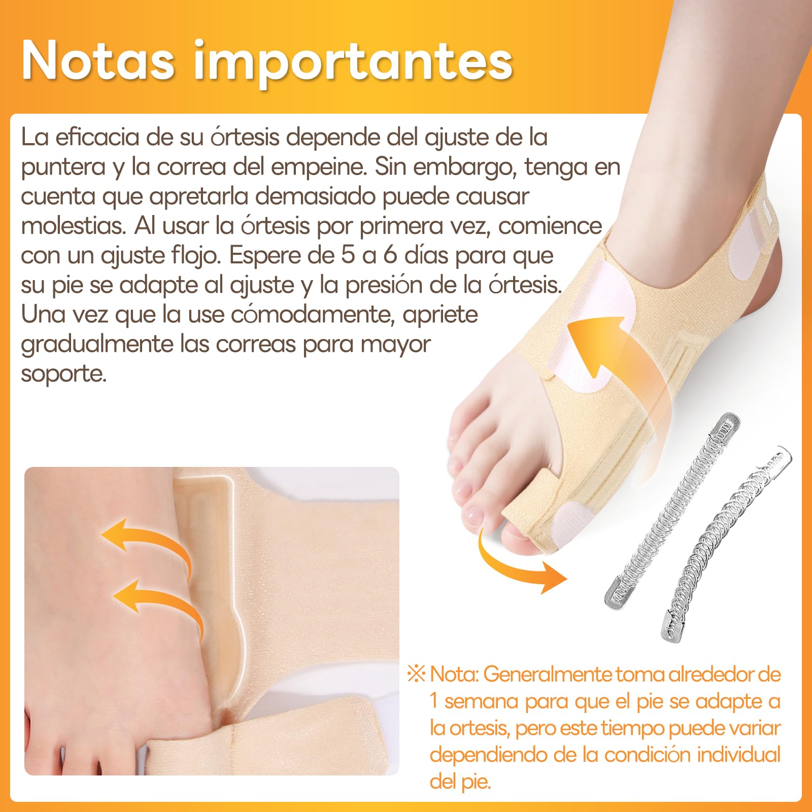 Corrector de hallux valgus InhwRior, equipado con 4 barras flexibles de acero inoxidable, 2 en cada lado, con almohadillas de amortiguación de silicona, mejora indolora de la condición del pie;lavable