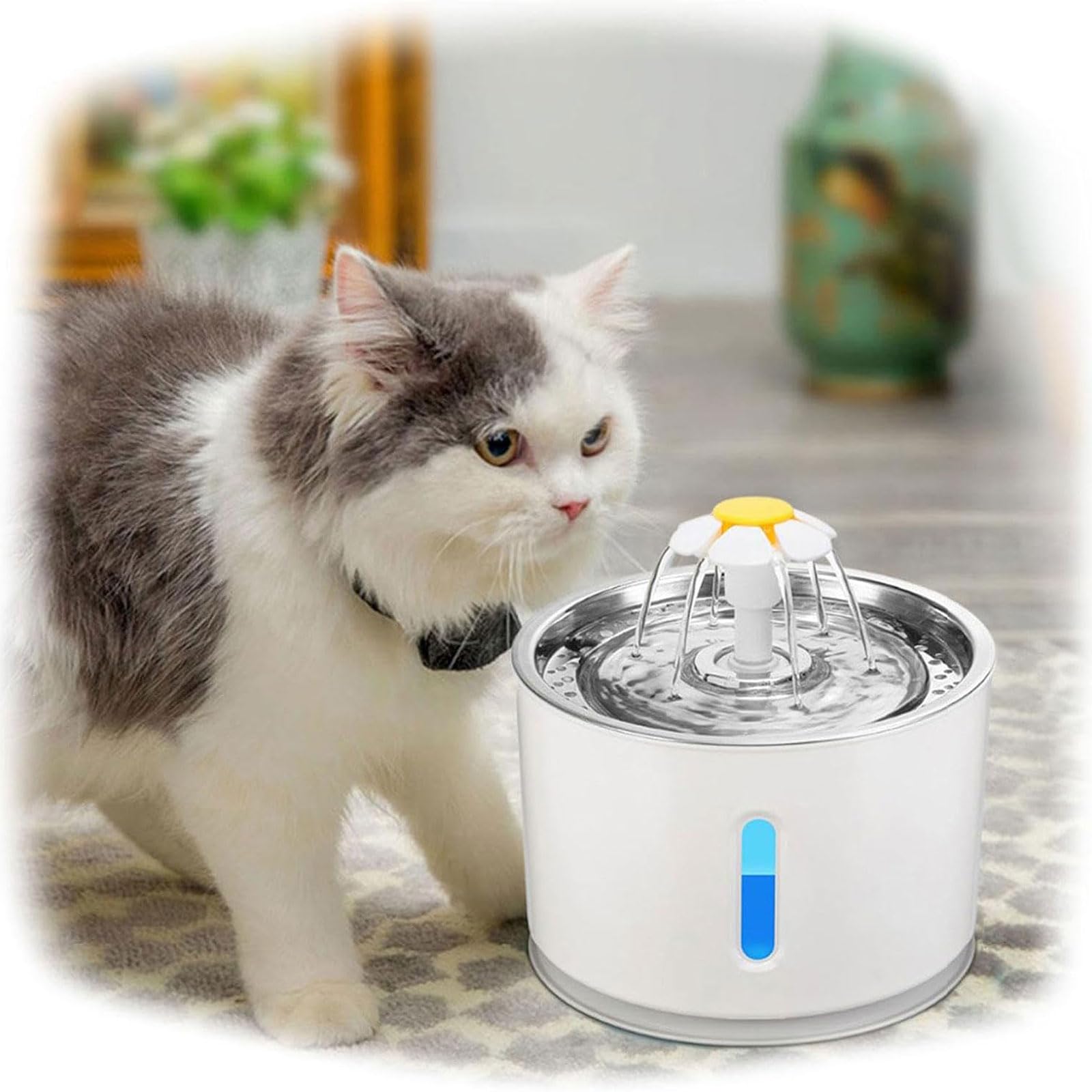 Fuente para gatos Fuente de agua para mascotas de 81oz/2,4l, fuente de agua automática para gatos con filtros de bomba inteligentes, fuente para gatos adecuada para gatos y perros Bebedero Gatos
