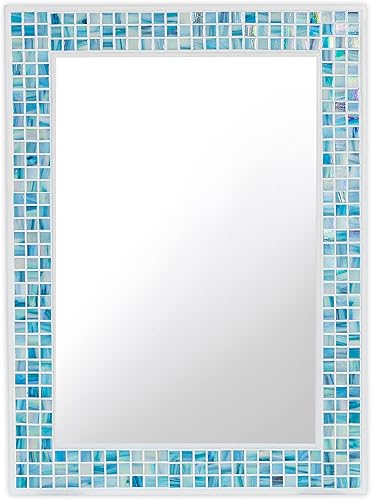 Miniatura 8 de YOSHOOT Mosaic - Espejo de pared de baño, espejo hecho a mano para pared con madreperla, espejos rectangulares decorativos para tocador de baño,