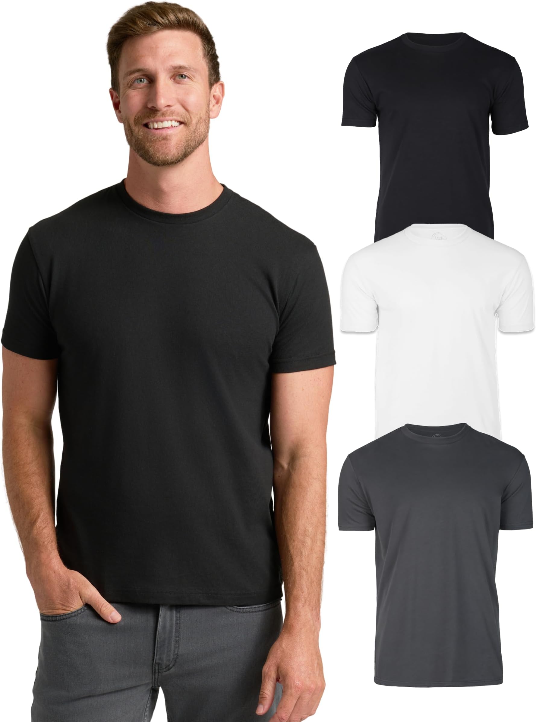 True Classic Mens T-Shirts - Short Sleeve Crew Neck Plain Novelty T Shirt for Men, Pack of 3, Variety, L