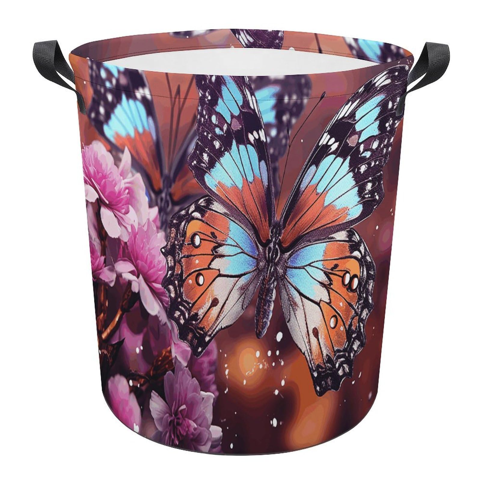 Grand panier à linge pliable aux motifs papillons pour buanderie