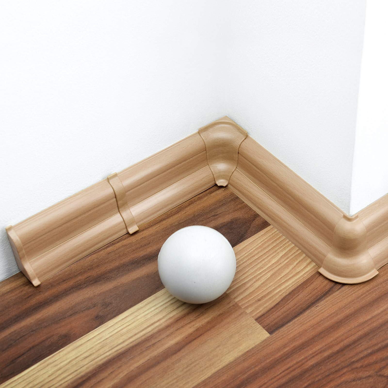 DQ-PP Battiscopa in PVC da 26 m, 52 mm, in legno di faggio naturale, listelli in plastica