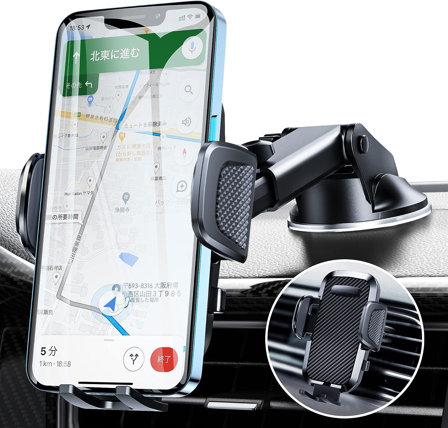 LYNLOO 車載ホルダー スマホホルダー 車 車載 スマホスタンド 車載 2in1 粘着ゲル吸盤＆エアコンクリップ付き スマホスタンド 携帯 全車種対応 3.8-6.7インチ多機種対応 片手操作 360度回転 自由調節 取り付け簡単