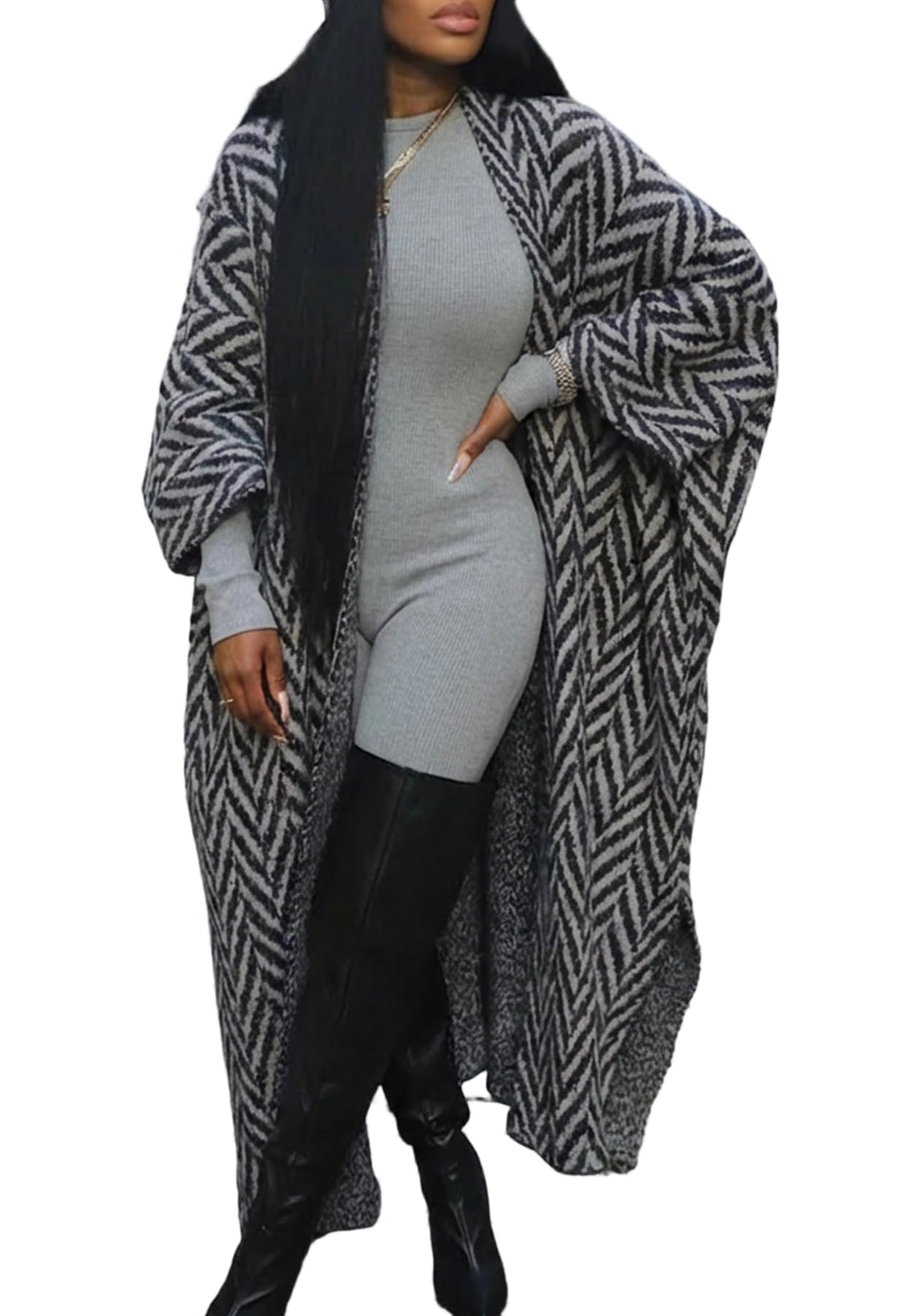Ptorlio Womens Striped Long Cardigan Sweater Fall Plus Size Lightweight Open Front Cozy Cardigans Coat Trendy