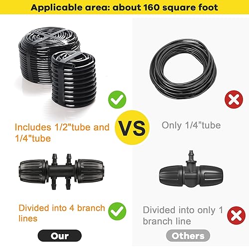 Miniatura 4 de Kit de sistema de riego por goteo para invernadero de jardín y patio, sistema de riego de jardín de 226 pies con tubos de 14 y 12, boquillas