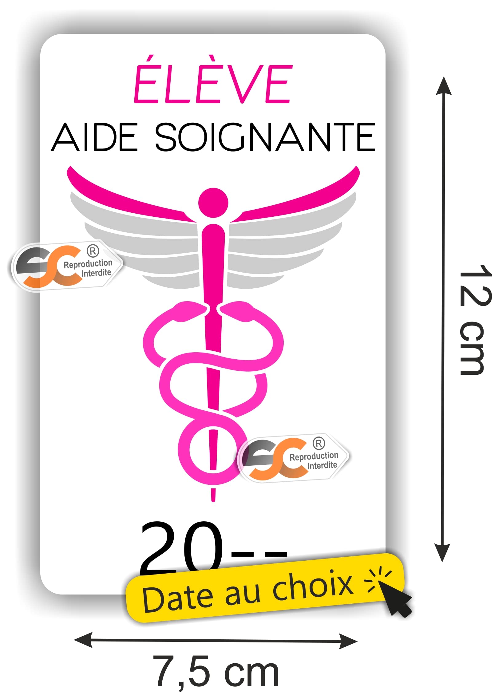 Autocollant Caducée 2022 Pour Aide-soignante - Vitrophanie, Dimensions 12x7,5 Cm, Fabrication Française
