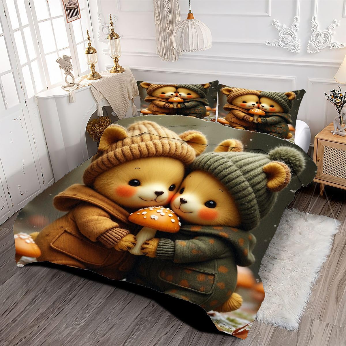 Edredón 200x200 cm Animal de Dibujos Animados, Lavable en Lavadora Juego de Cama Completo 200x200, Colcha de Microfibra con Estampado 3D + 2 Funda de Almohada para Todas Las Estaciones D183