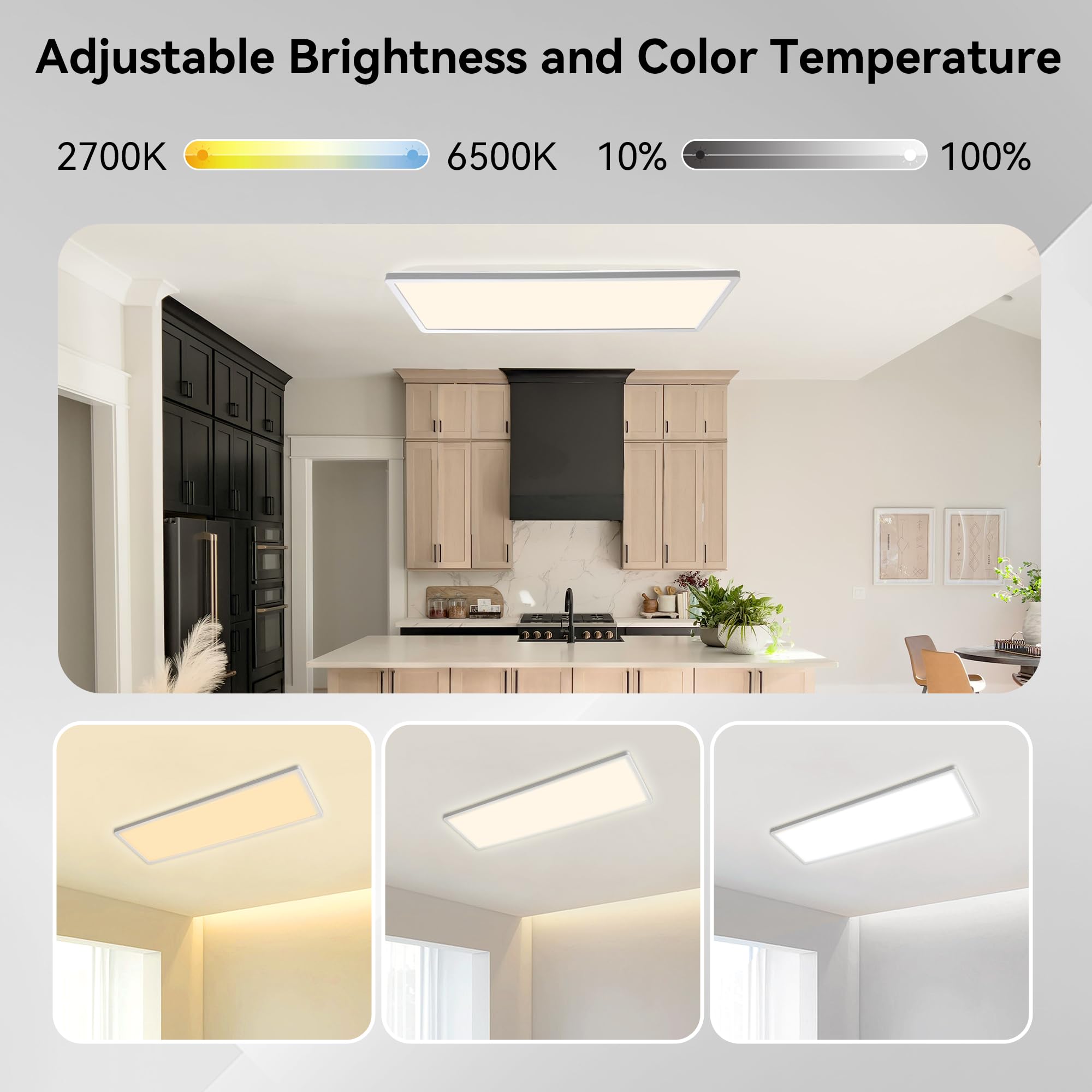 ONDTA Plafón LED Techo 22W 58x20cm 2700K-6500K Regulable Lampara Techo, Moderna Rectangular lámpara de techo con mando a distancia, Panel LED ultrafino IP44 para Dormitorio Cocina Baño Balcón Pasillo