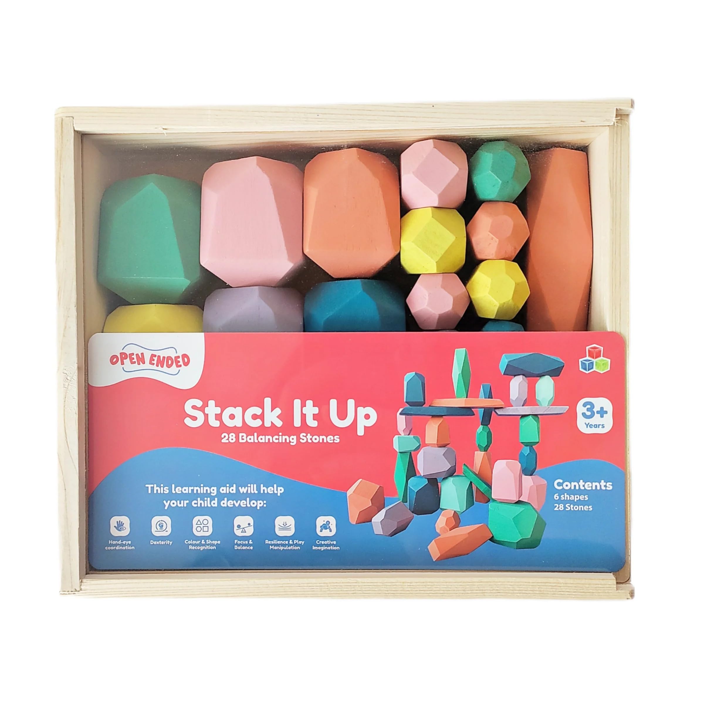 Open Ended Stack It Up - 28 Pcs Balancing Stones in Multiple Color and Shapes- Sensory Toddler Toys Learning Montessori Toys, Building Blocks Game for Kids 3 Year+