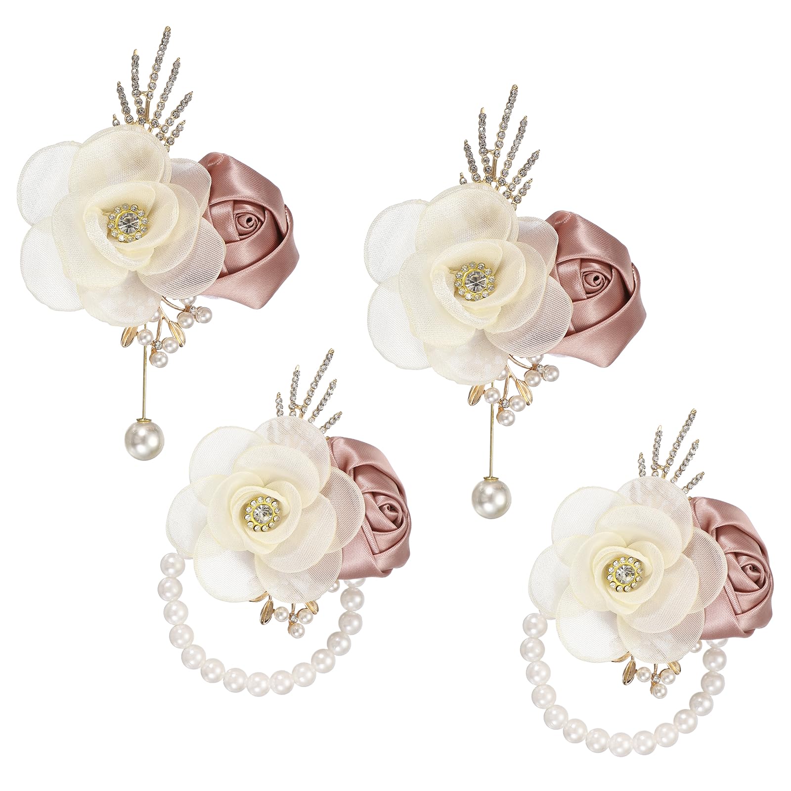 sourcing map Wrist Corsage and Boutonnieres Set, 2 Set Corsage Dusty Pink