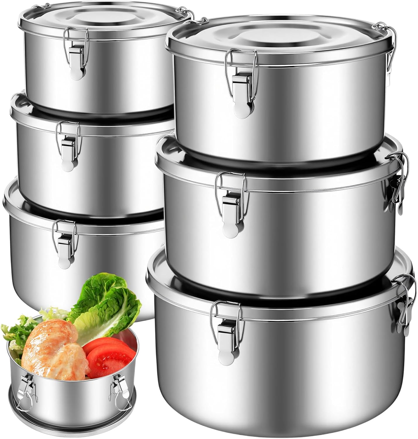 4 Pcs Stainless Steel Bento Box Bulk 22 oz Reusable 304 Stainless Steel Food Storage Containers with Lockable Clips to Leak Proof, Dishwasher Safe