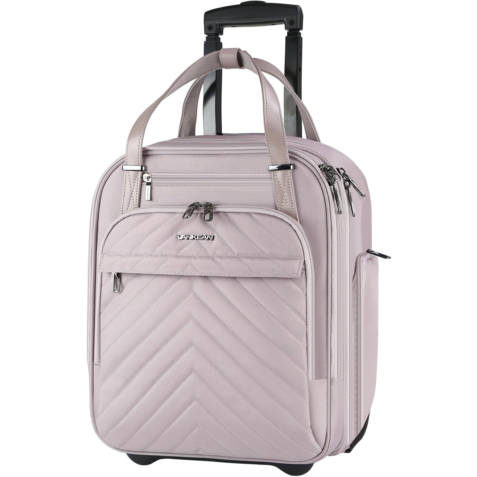 VANKEAN Carry On Underseat 16-inch Multi-functional Underseater Lightweight Overnight Suitcase with Wheels, Roller Case for Women Travel Business, Light Dusty Pink