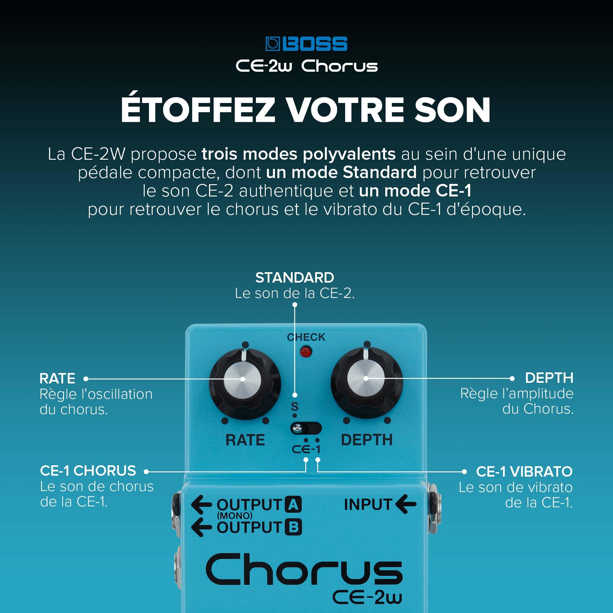 CE-2W Chorus BOSS | Pédale d'effet premium pour guitare Waza Craft à circuit analogique | Une reproduction authentique des légendaires pédales de chorus CE-2 & CE-1 | Fabriquée au Japon