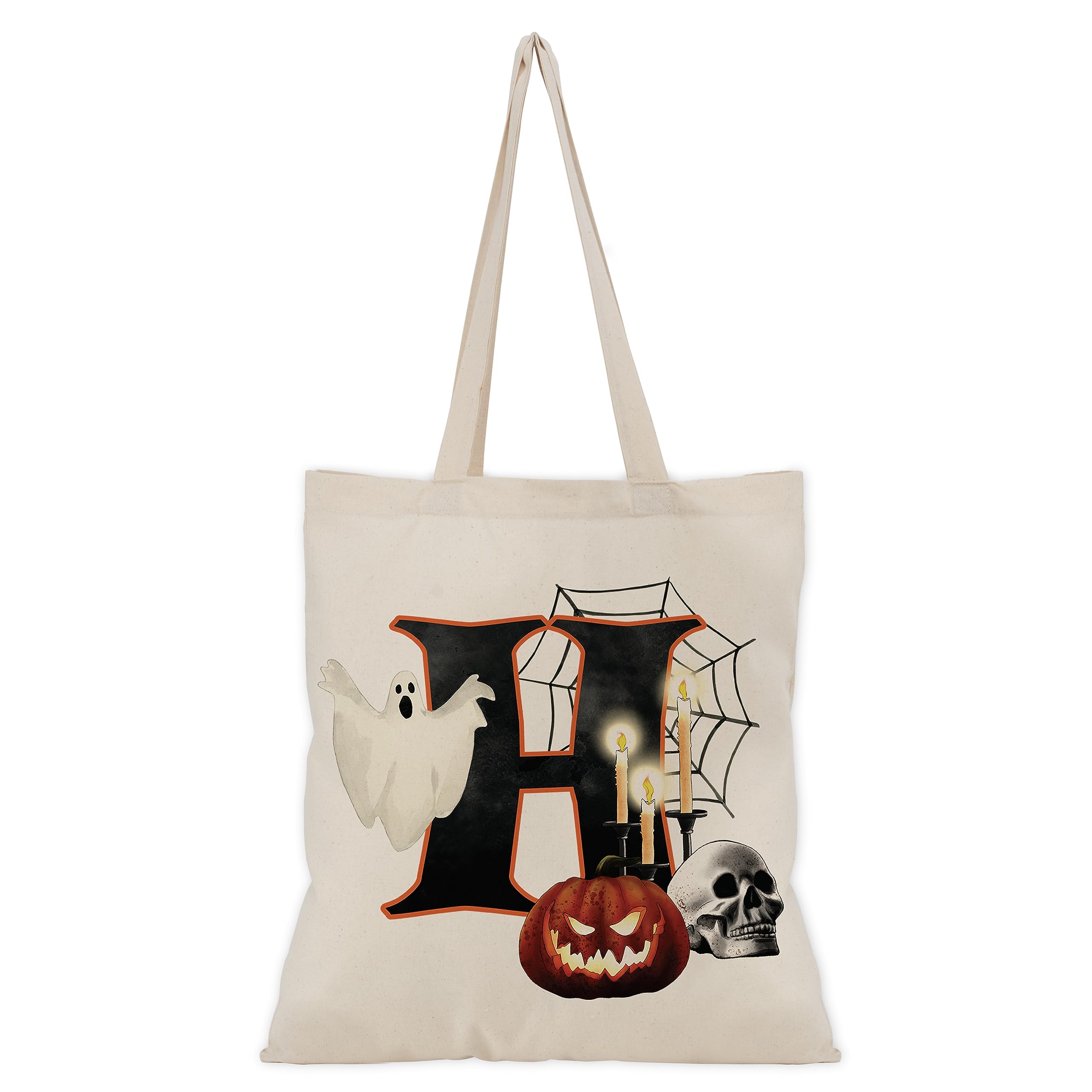 People People Halloween Initial Tote Bags Gifts for Boys Girls - Trick or Treat Letters Pumpkin Goodie Bag