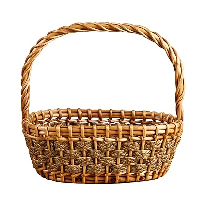 Fofetbfo Wicker Woven Basket with Handle, Wedding Flower Girl Basket, Rattan Fruit and Vegetable Picking Egg Storage Basket for Home Kitchen