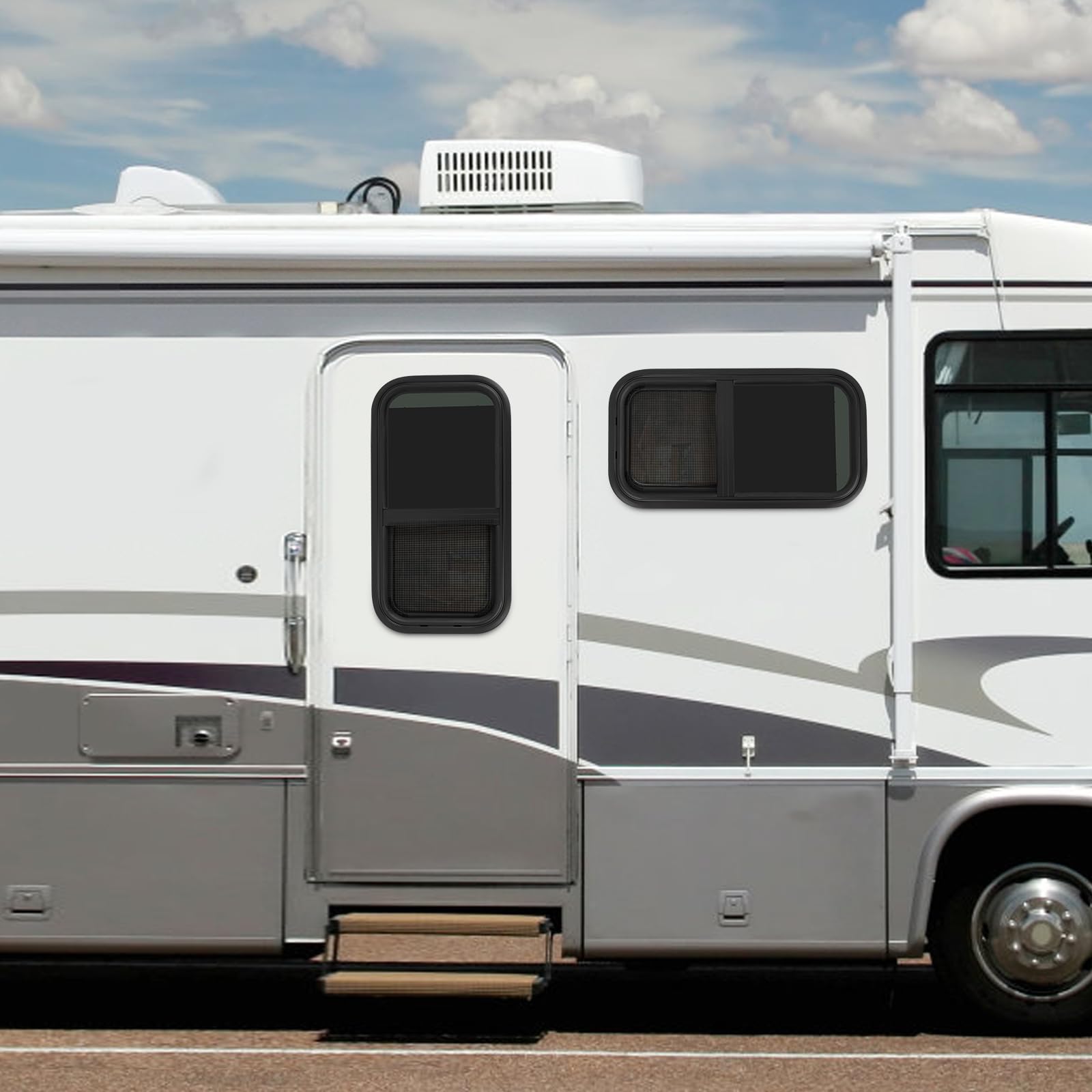 2 Pezzi di Ricambio per Finestre RV | Finestra Scorrevolmente Verticale | Finestra per Camper RV | Finestre per Camper con Anelli di Rifinitura Rettangolari, Protezione Solare e Zanzariera
