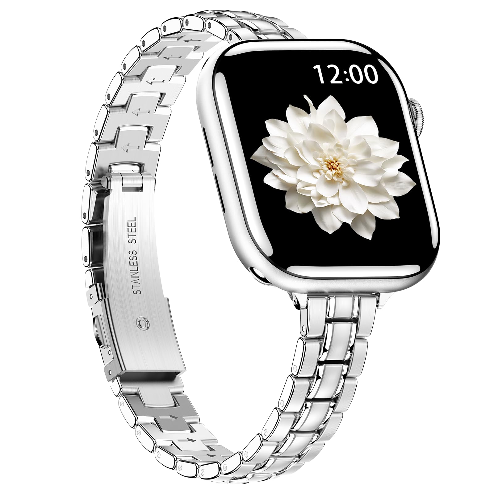 Photo 1 of BAITEYOU Narrow Metal Band Compatible with Apple Watch Bands 38mm 40mm 41mm 42mm (Series 11 10), iwatch Stainless Steel Slim Thin Bands Series 9 8 7 SE 6 5 4 3 2 1 for Women, Silver