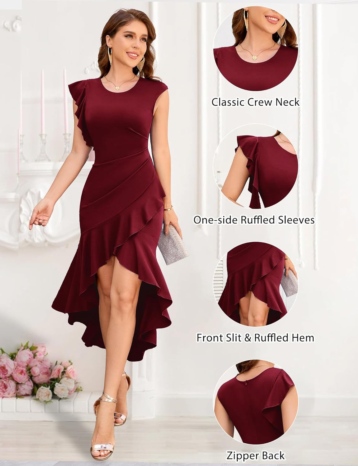 Dressystar 2026 Women High Low Wedding Guest Prom Dress Bodycon Sleeveless Ruffle Formal Evening Cocktail Party Dresses - Image 4