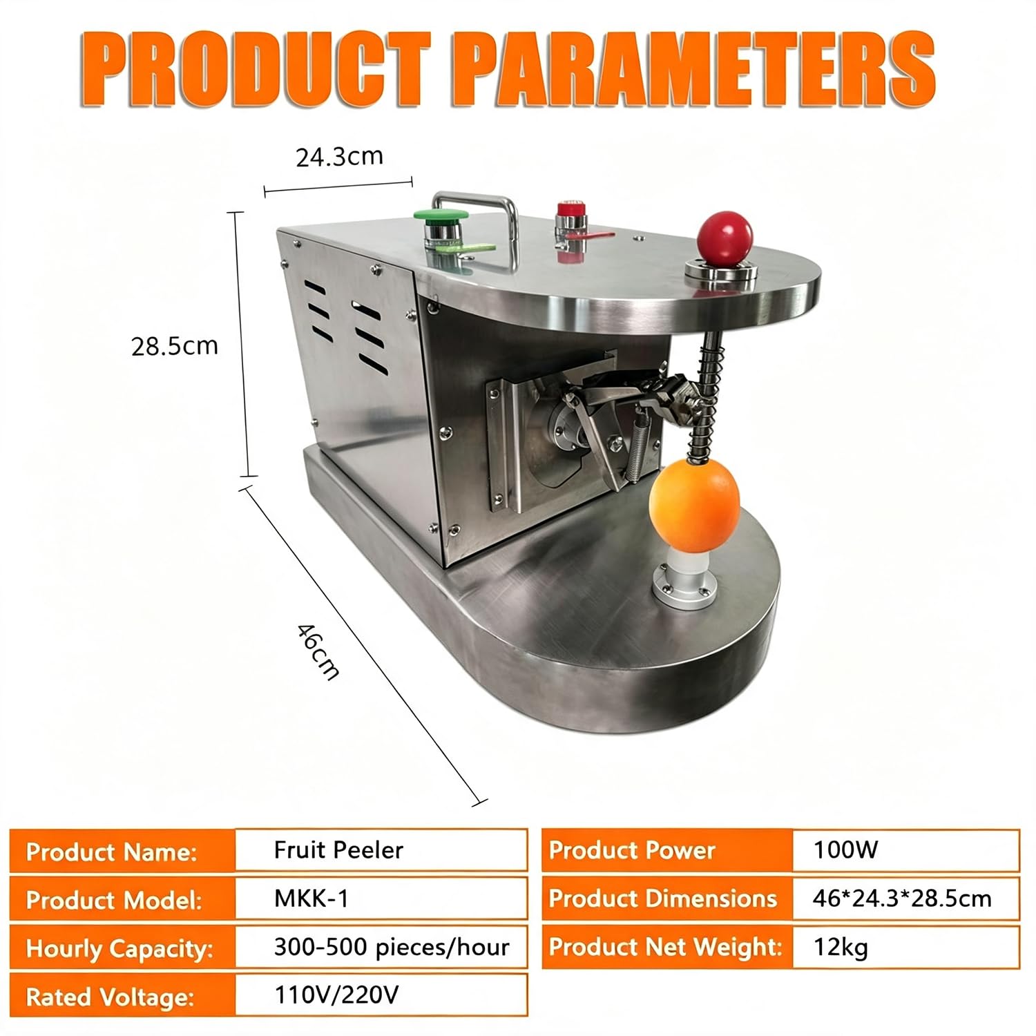 Qiang Pelapatate Automatico Professionale,Acciaio Inox 304 | Sbucciatore Elettrico per Limoni e Mele,con Ciclo di Arresto Automatico,Adatto per Succhi di Frutta e Attrezzature Alimentari
