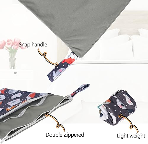 Miniatura 3 de MOMIGO Juego de 2 bolsas para artículos húmedos y secos para pañales de tela de bebé, reutilizables, lavables para cochecito, pañales, artículos de