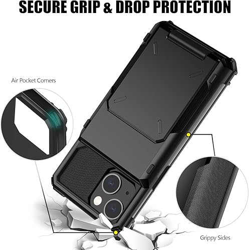 Miniatura 5 de Nvollnoe Funda para iPhone 13 Mini con tarjetero almacena 5 tarjetas Funda tipo cartera de doble capa resistente a prueba de golpes con ranura