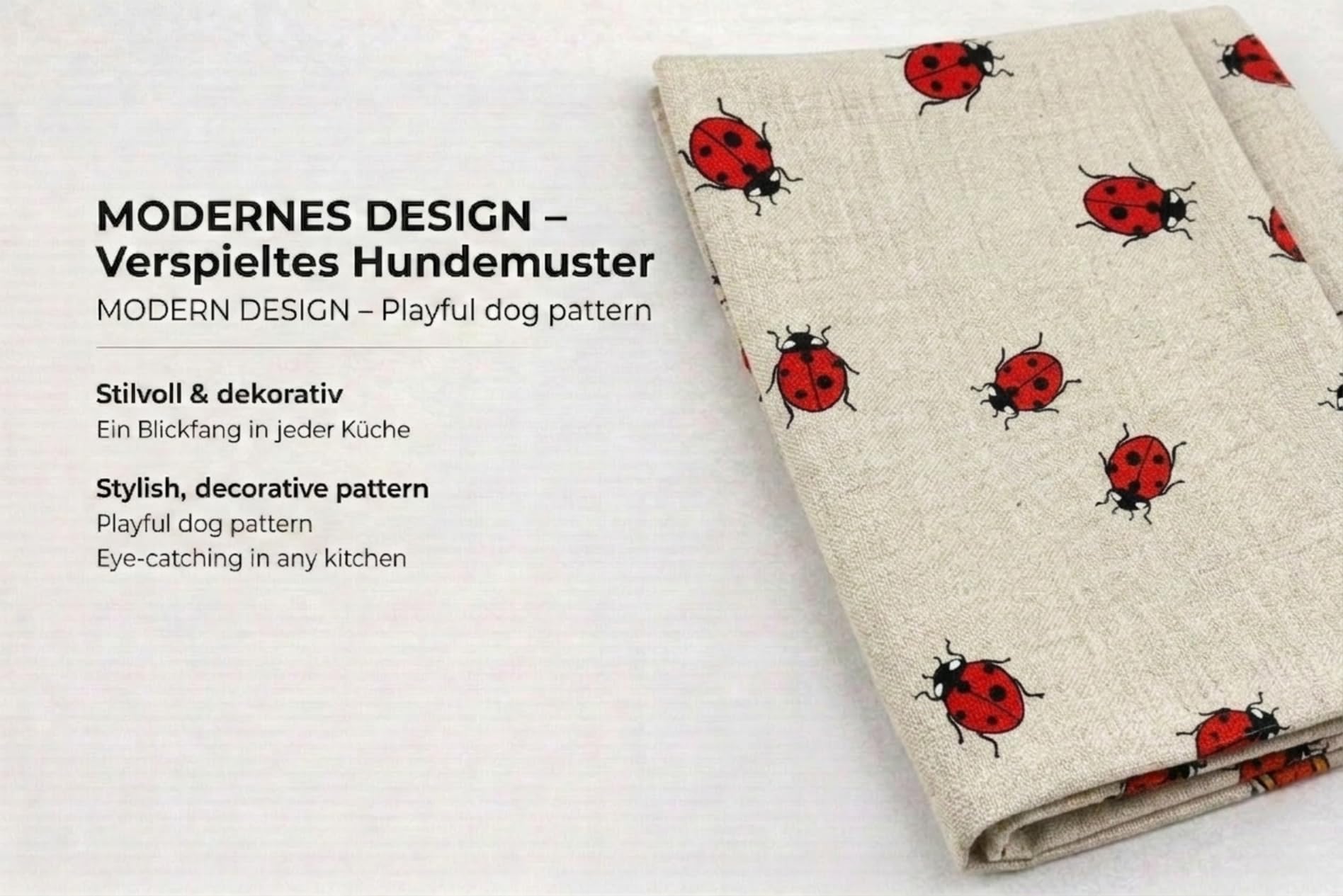 Confezione da 2 pezzi: Strofinacci da cucina di lusso in lino/cotone, asciugamani da cucina, 47 x 70 cm, misto lino, stonewashed jacquard o stampati (coccinelle)