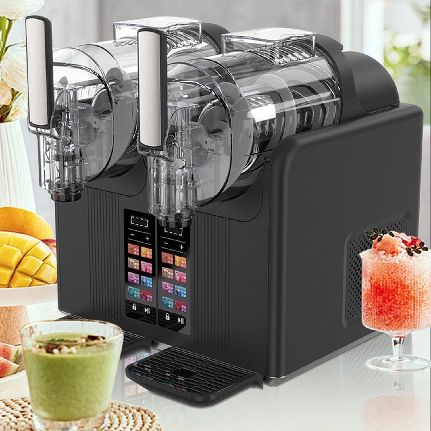 Granizadora 430 W de Doble Depósito 2 x 2 L para Helado Suave Black | Ofrece 7 modos automáticos, textura regulable y pantalla táctil HD con pausa, inicio y bloqueo infantil