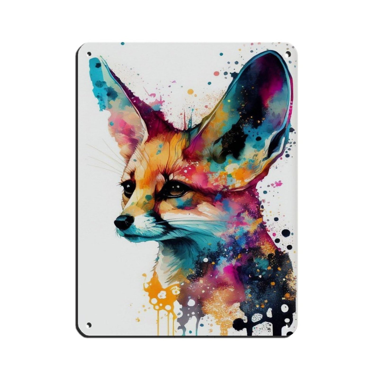 Lxwnze 30L X 40W Cm Watercolour Fennek Fox Portrait Poster Tin Sign Vintage Metal Pub Club Cafe Bar Home Wall Art Decoration Poster Retro 12X16inch(30X40cm)