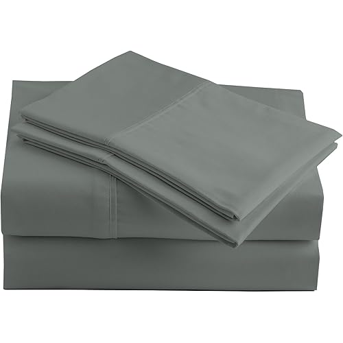 Peru Pima 415 Thread Count Percal Full Sheet Set - 100% Peruvian Pima Cotton, 4 Piece (Flat, Fitted, 2 Pillowcases) - Cooling, Crisp, Deep Pocket, Hotel Quality Bedding - Shadow Grey