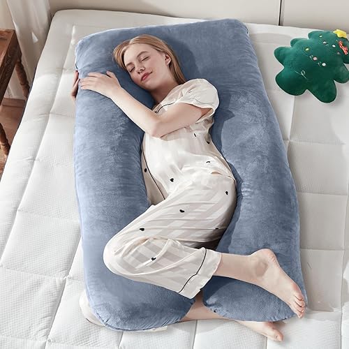 DOWNCOOL Almohada de embarazo, almohada corporal en forma de U, almohada de maternidad de espuma viscoelástica, soporte de maternidad azul de 55