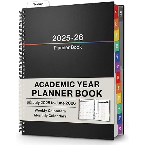 Dunwell Academic Planner 2025-2026, Large 8.5x11 Weekly Monthly Daily Agenda, July 2025 - June 2026 Organizer, Spiral Bound Calendar Book with Colorful Tabs, Bookmark, Pocket, Stickers; Lays Flat