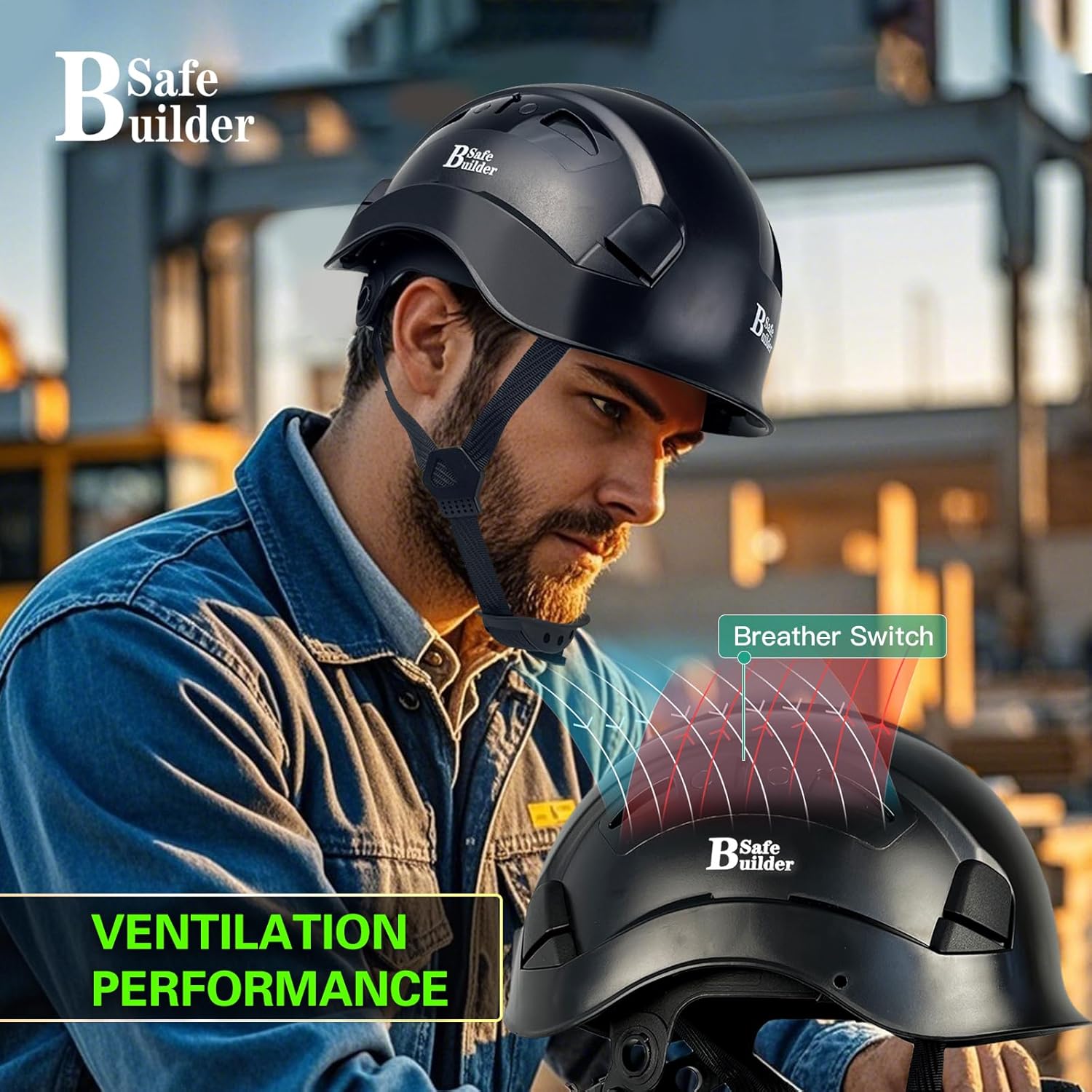 SAFEBUILDER Industrial Safety Helmet with Visor ABS Hard Hat with Visor Adjustable Ventilation Hardhats Construction Head Protection ANSI Z89.1