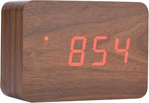 Miniatura 6 de Luces LED suaves alimentadas por 3 pilas AAA, reloj despertador de madera, reloj despertador digital de madera para dormitorio, oficina, escuela