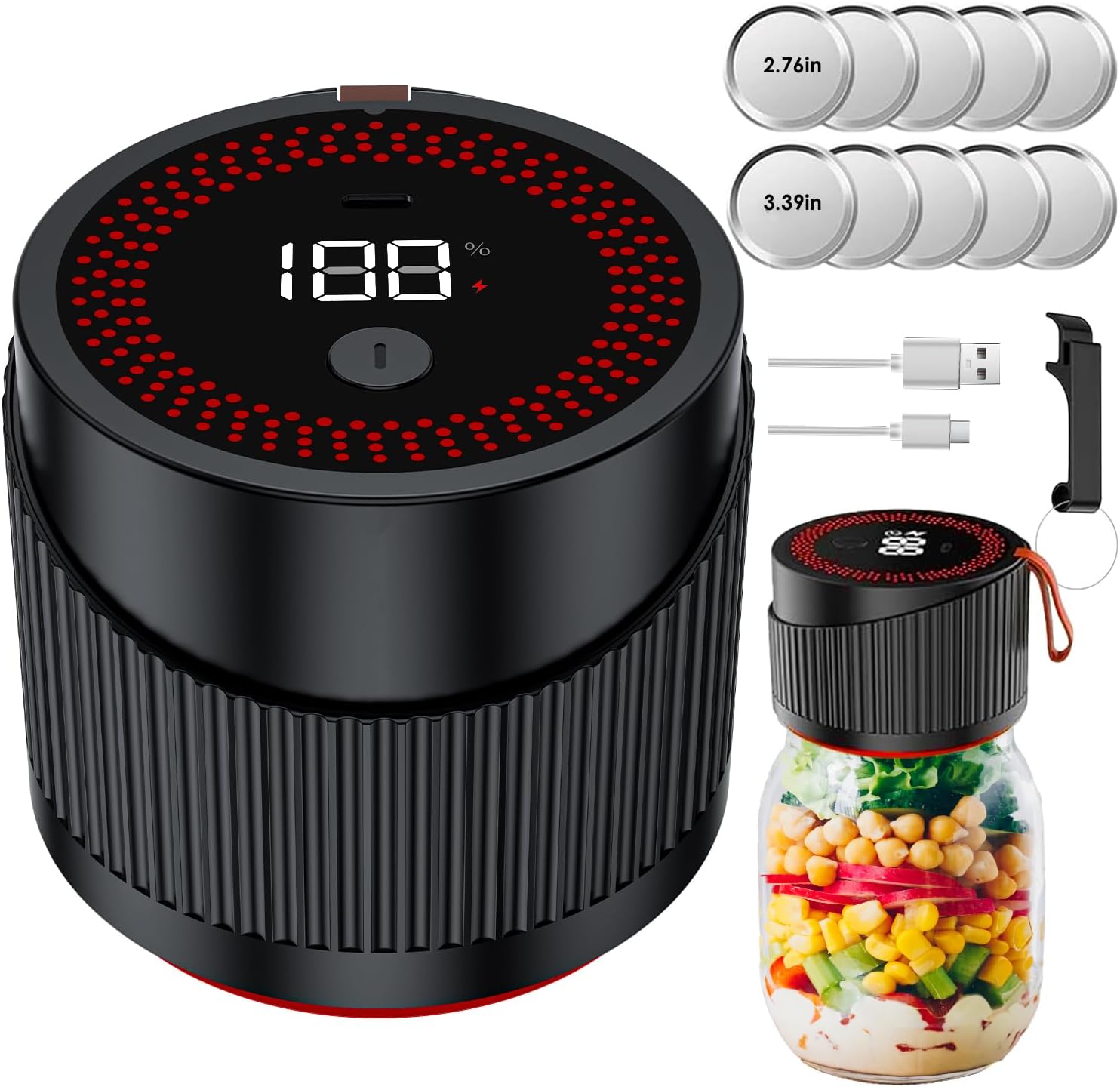 Mason Jar Vacuum Sealer Electric Mason Jar Vacuum Sealer Kit for Wide Mouth and Regular Mouth Mason Jars, Firm Sealing, Anti-Slip,Vacuum Sealer for Food Storage