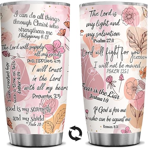 4LIEUBASMI Christian Gifts for Women Affirmation 20oz Stainless Steel Tumbler Christian Women of Faith for Christmas Valentines Secret Sister Gifts