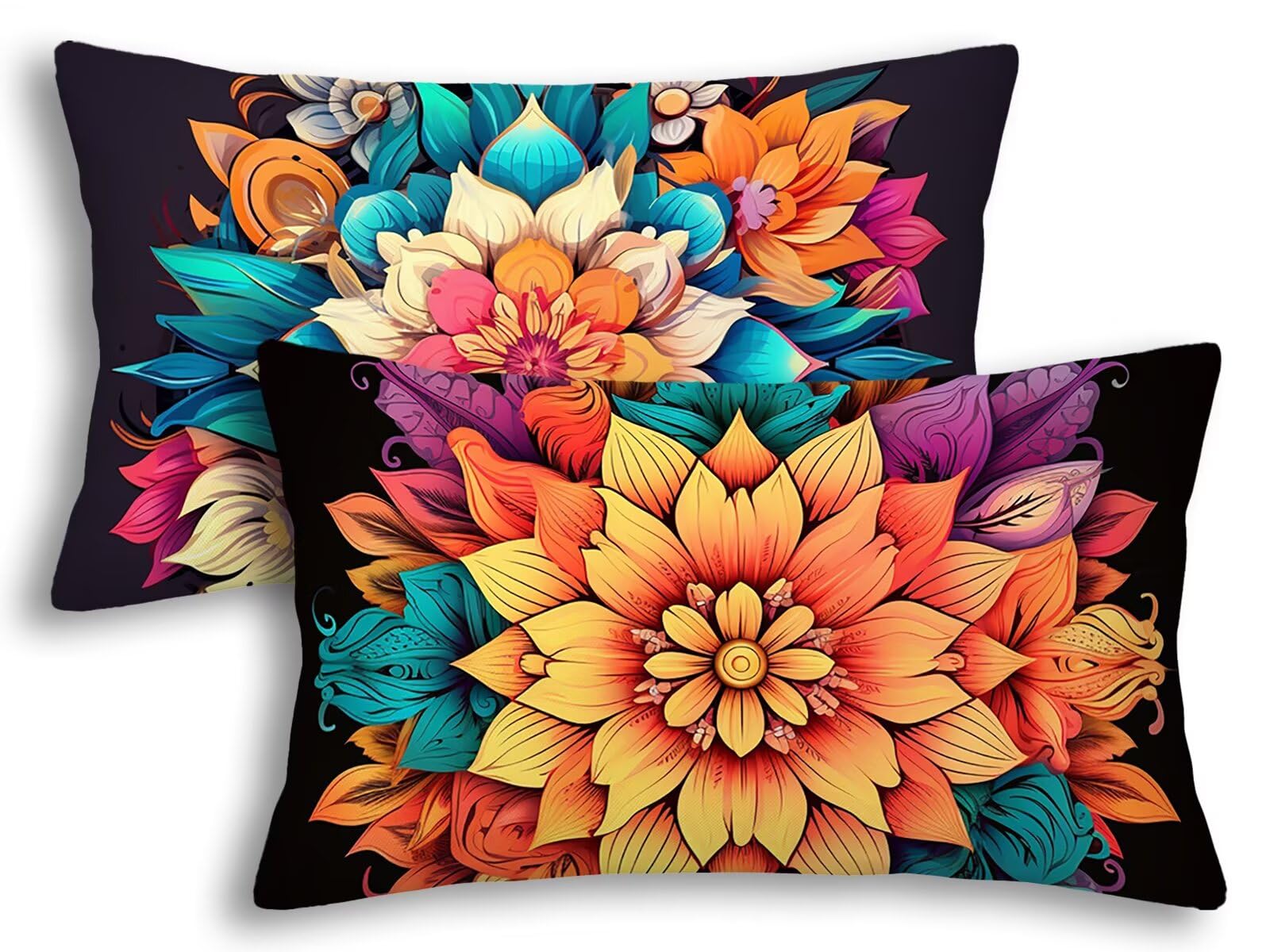 Housse de coussin rectangulaire jardin impermetable 40x80 cm taie mandala lot de 2