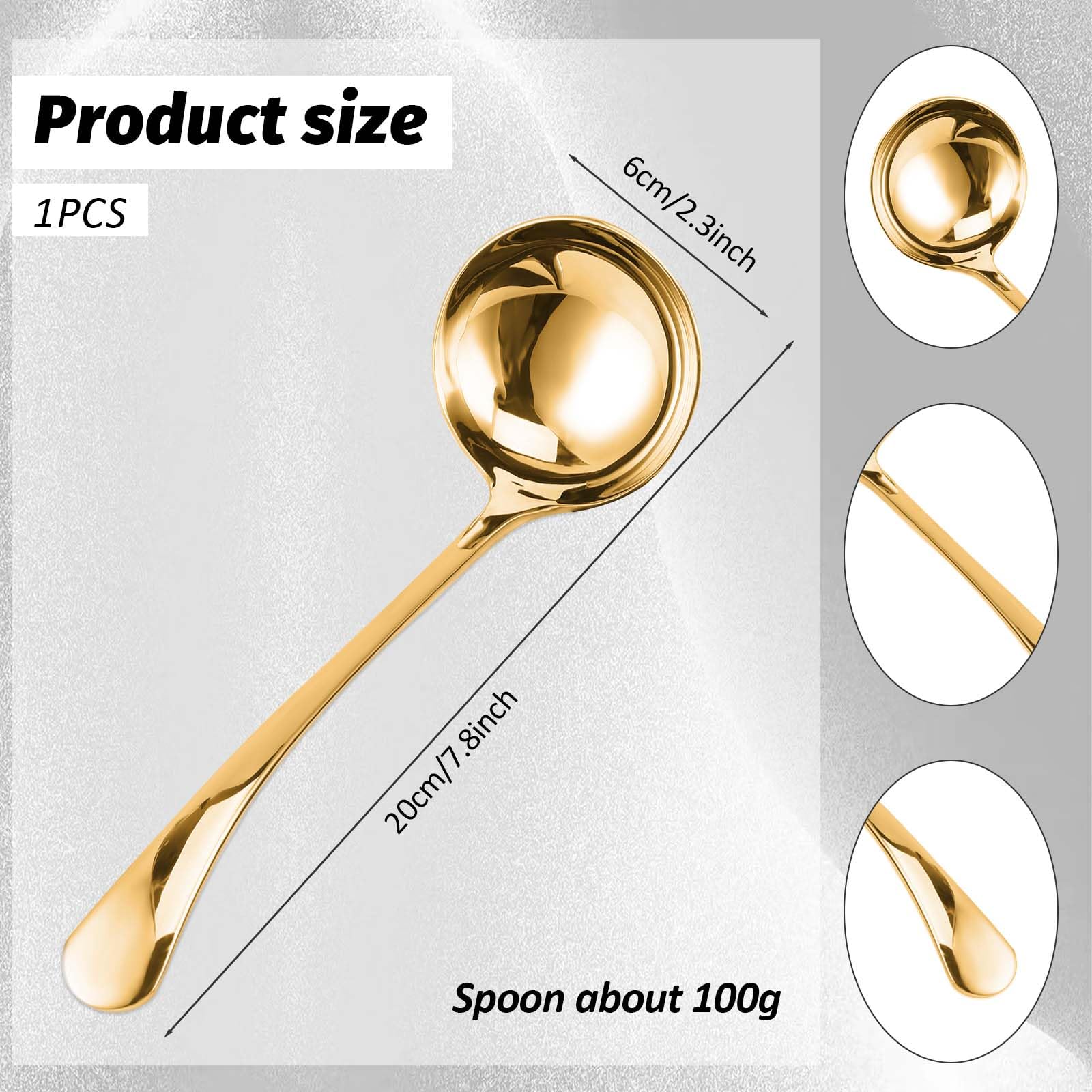 7.9 Inch Gold Small Gravy Soup Ladle - 18/10 Stainless Steel Sauce Ladle for Spooning Sauces or Gravies